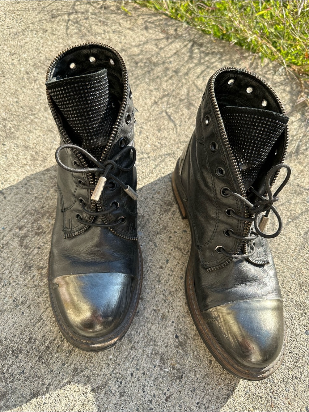 Black Leather Lace-Up Boots